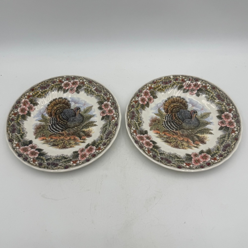 Churchill Thanksgiving Turkey Plates Set of 2 Myott Factory Archive 8 Inch